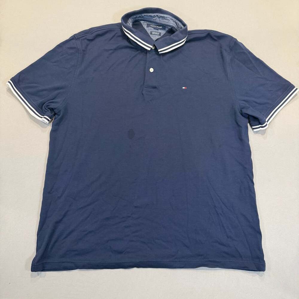 Tommy Hilfiger Polo Shirt XXL Navy Blue Tipped Custom Fit